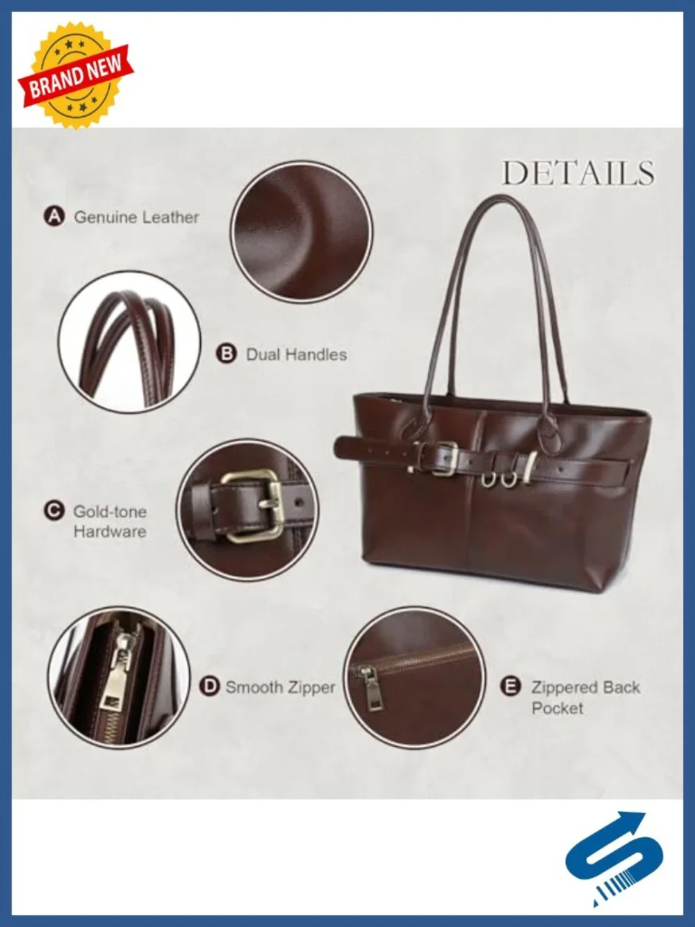 Genuine Leather Small Tote Bag for Women Lightweight Shoulder Handbag Work